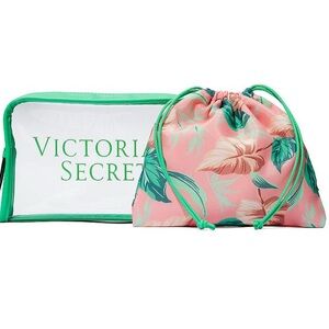 NWT (2) VICTORIAS SECRET VS COSMETICS TOILETRIES BAGS COASTAL PINK MINT GREEN